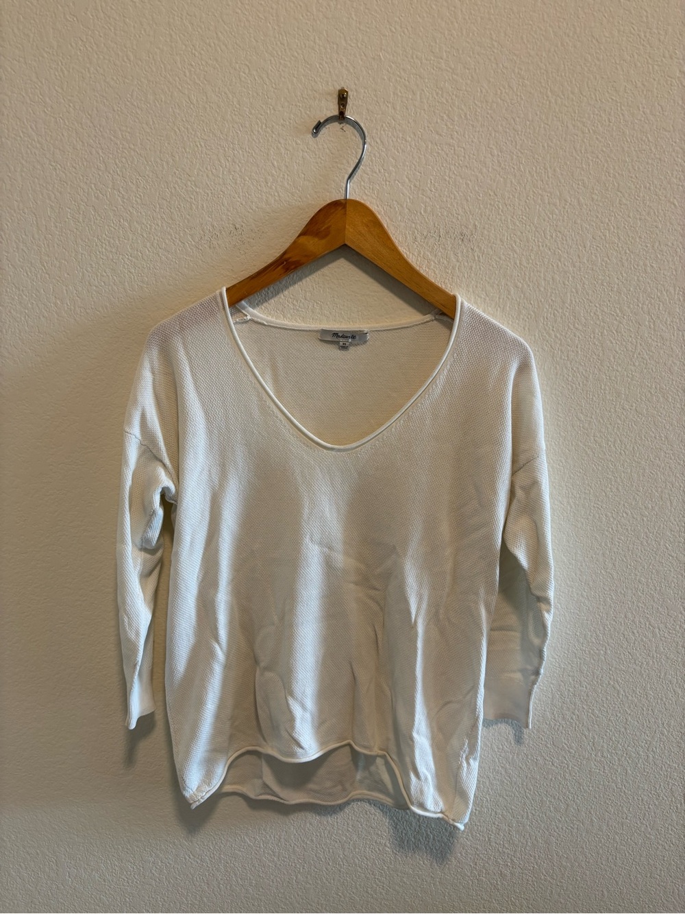 Madewell White Textured V-Neck Top
